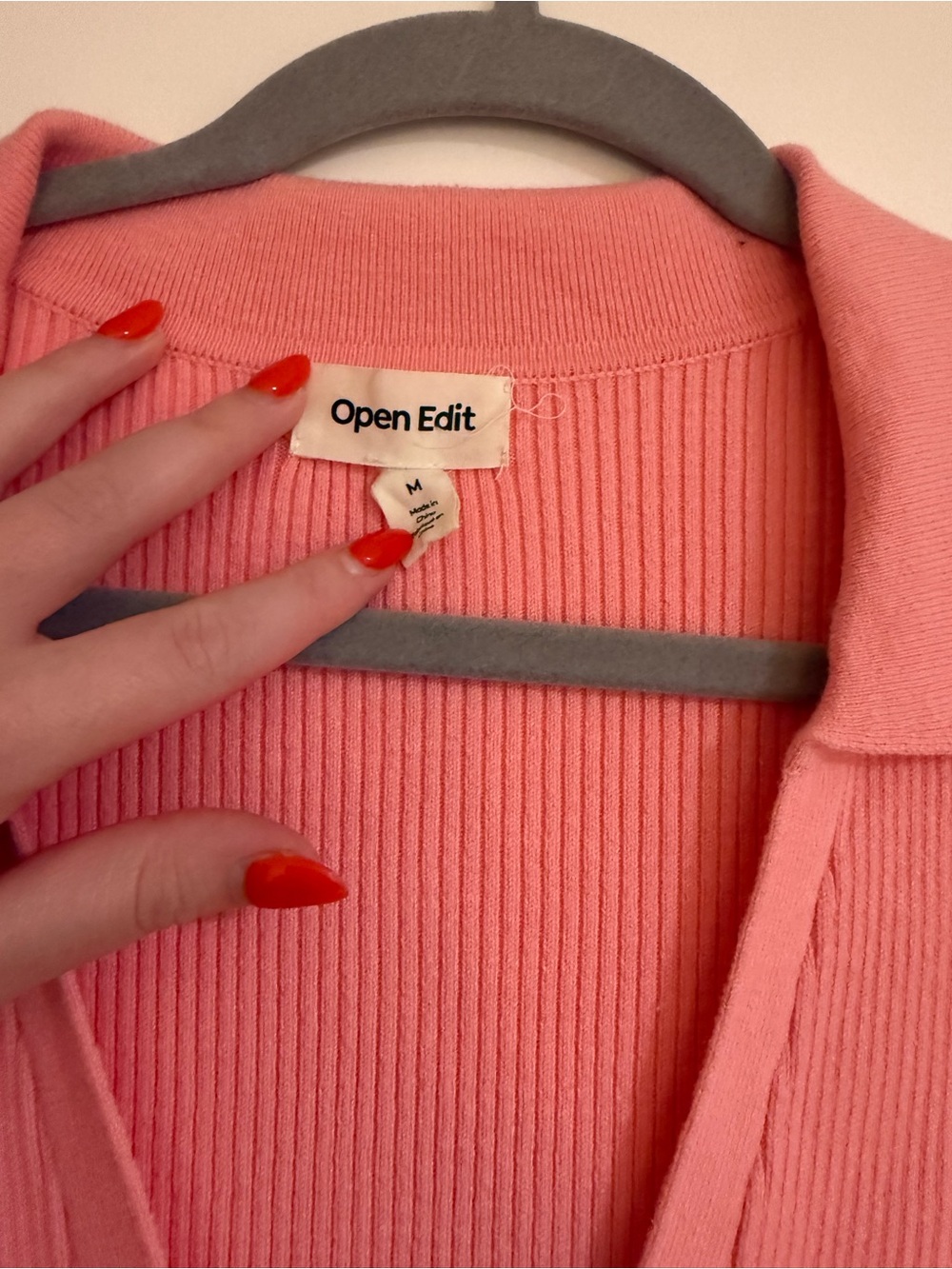 Open Edit Coral Pink Ribbed Polo Sweater Mini Dress M - Picture 5 of 9